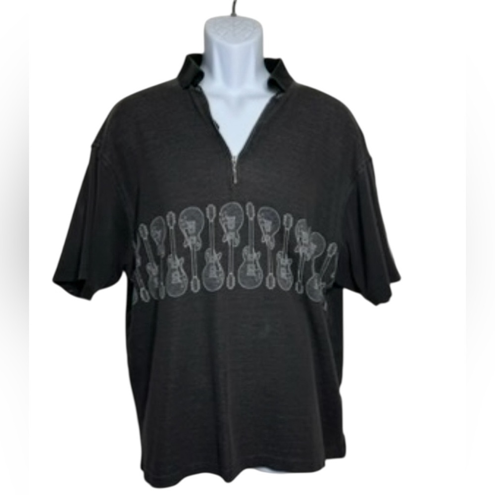 Hard Rock Cafe Vegas Guitar Print Polo Shirt Black Mens XL